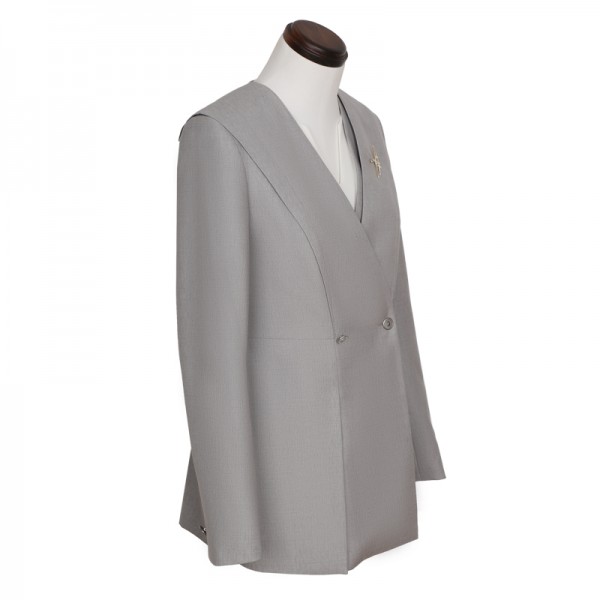 银灰色女士双排扣V领西服套装