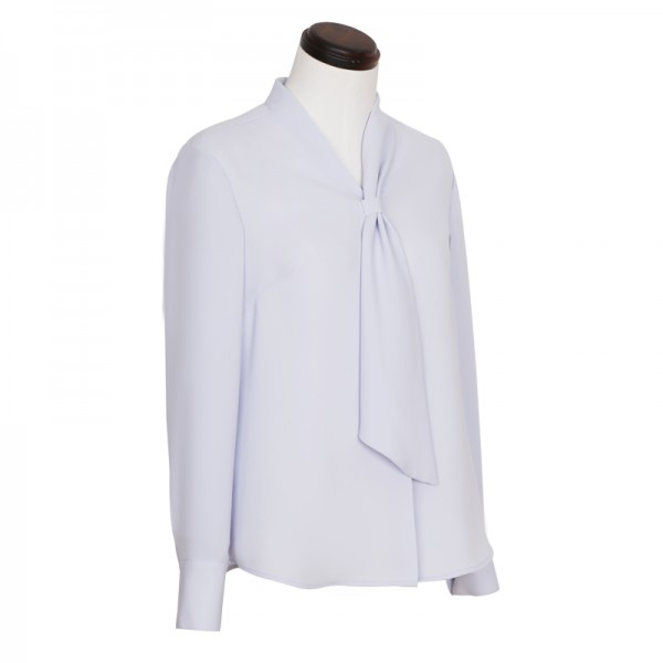 雾霾蓝飘带女士长袖衬衣