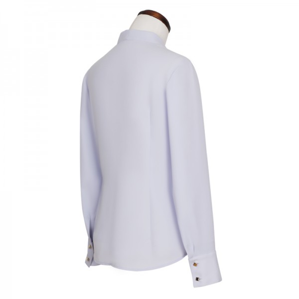 雾霾蓝飘带女士长袖衬衣