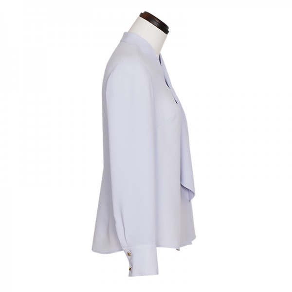 雾霾蓝飘带女士长袖衬衣