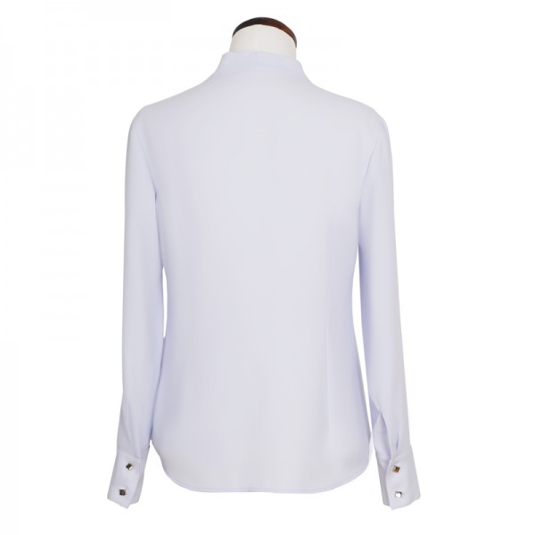 雾霾蓝飘带女士长袖衬衣